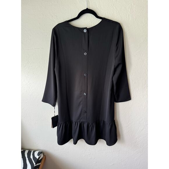 NWT Halogen Crew Neck Ruffle Hemline Black Long Sleeve Petite Dress Size L - Picture 2 of 5